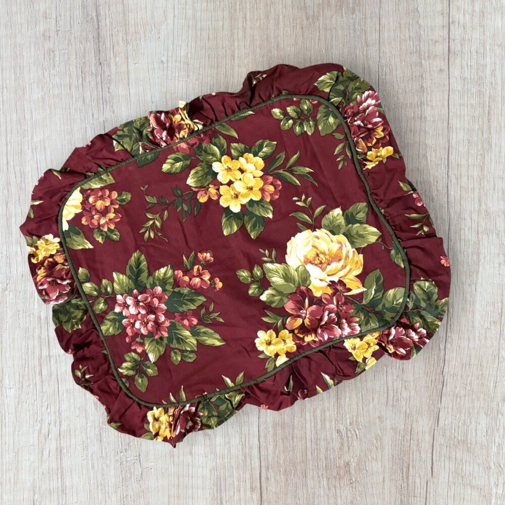 Waverly Garden Room Floral Ruffled Pillow Sham Burgundy Standard Pillowcase